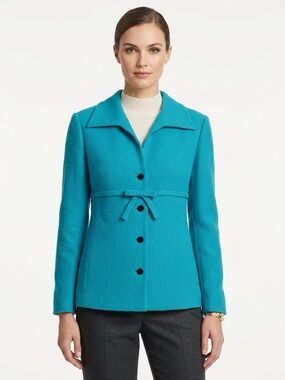 Rickie Freeman Teri Jon Blazer Vintage Bow Wool Turquoise L